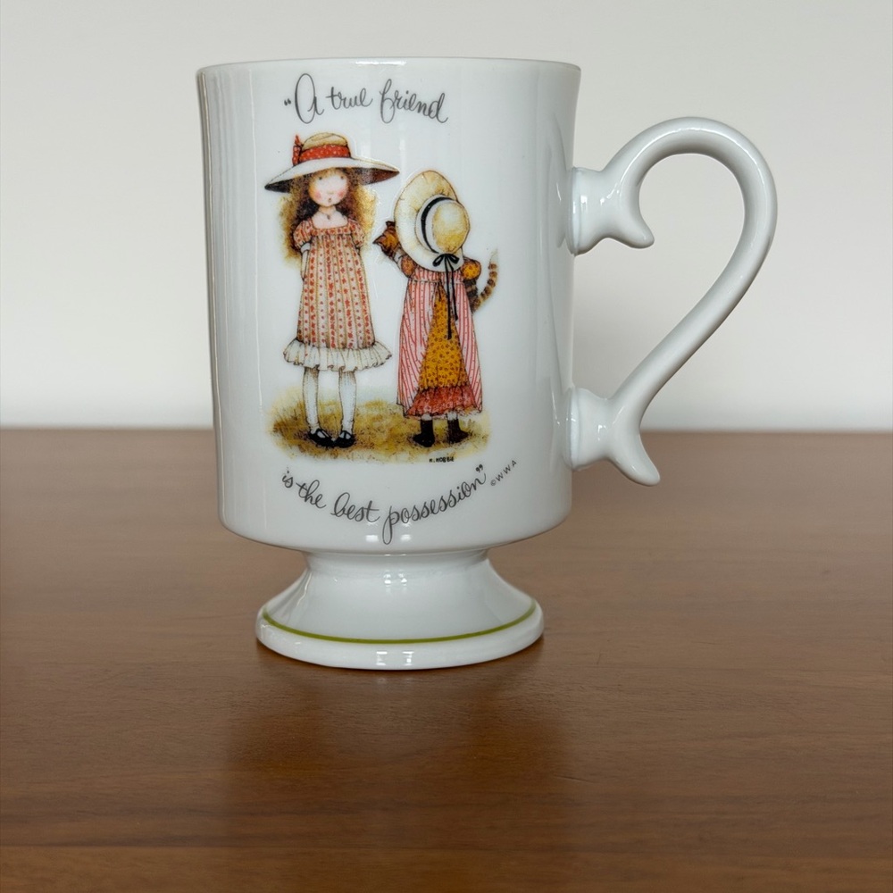 Holly Hobbie Pedestal Porcelain Coffee Mug- A True Friend Is The Best Possession
